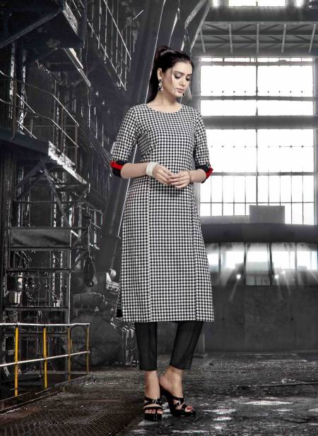 White And Black Colour New Exclusive Ethnic Wear Rayon Checks Printed Designer Kurti Collection RADIANT-6